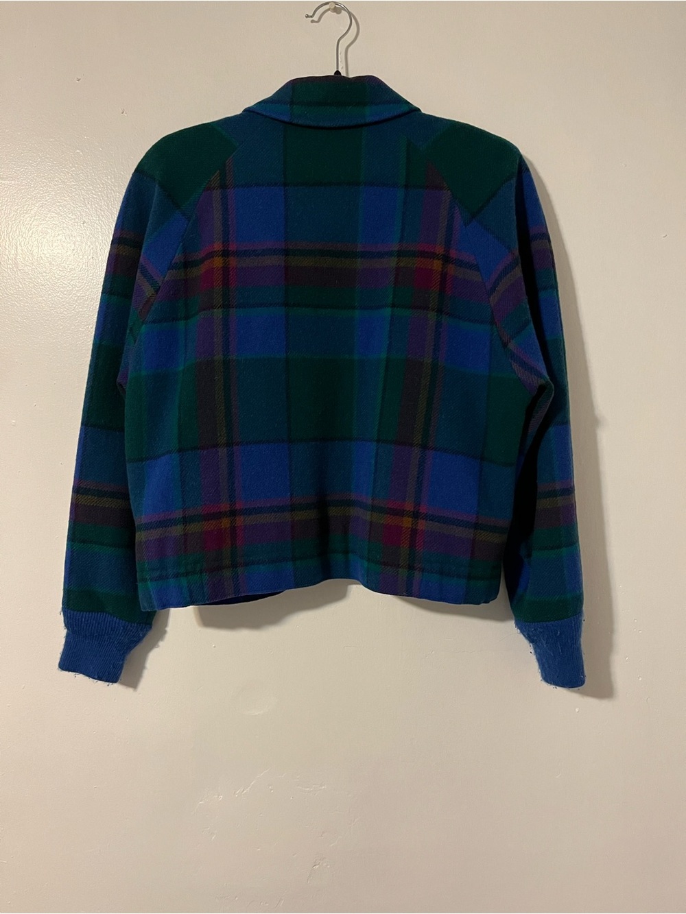 VTG Pendleton Wool Blue and Green Plaid Bomber Jacket - Made in USA - Picture 5 of 7